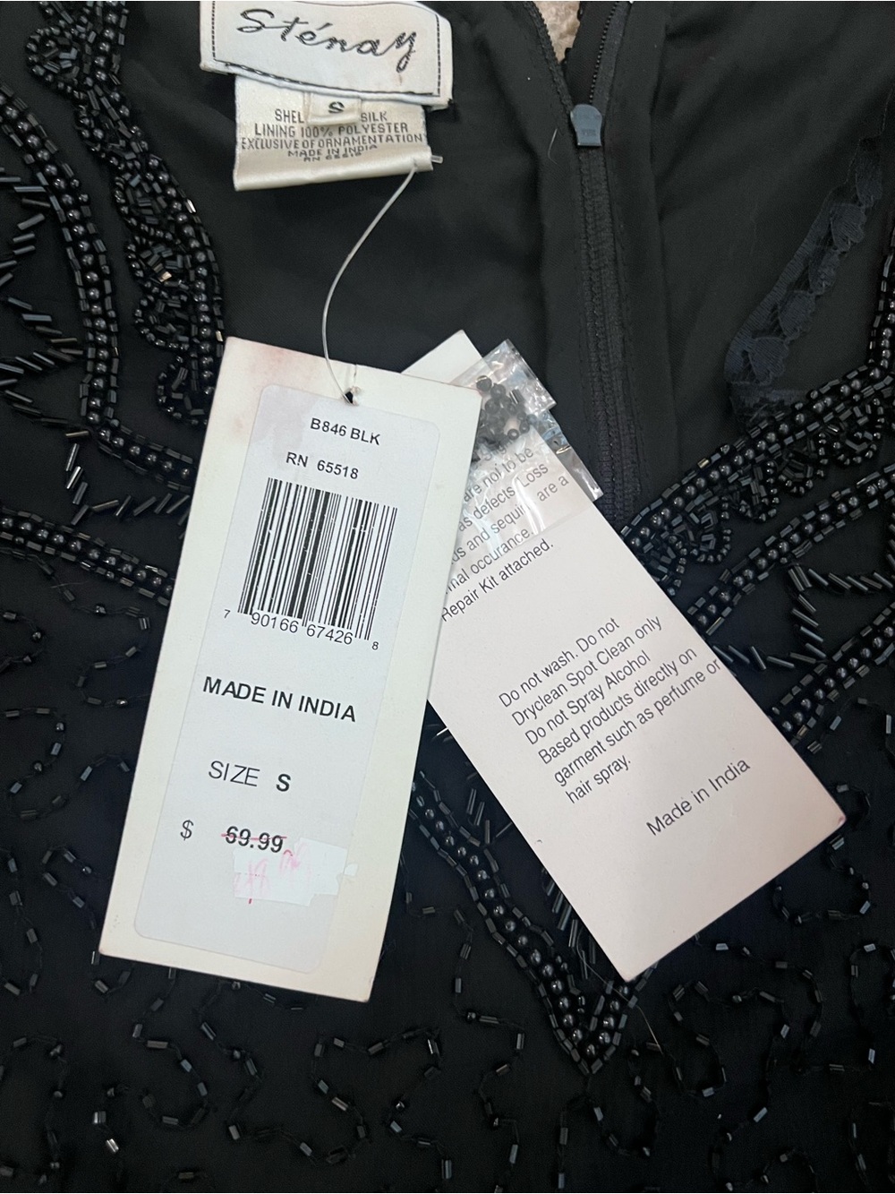 Stenay Silk Black Beaded Scallop-Edge Blouse with Tags S - Picture 2 of 11